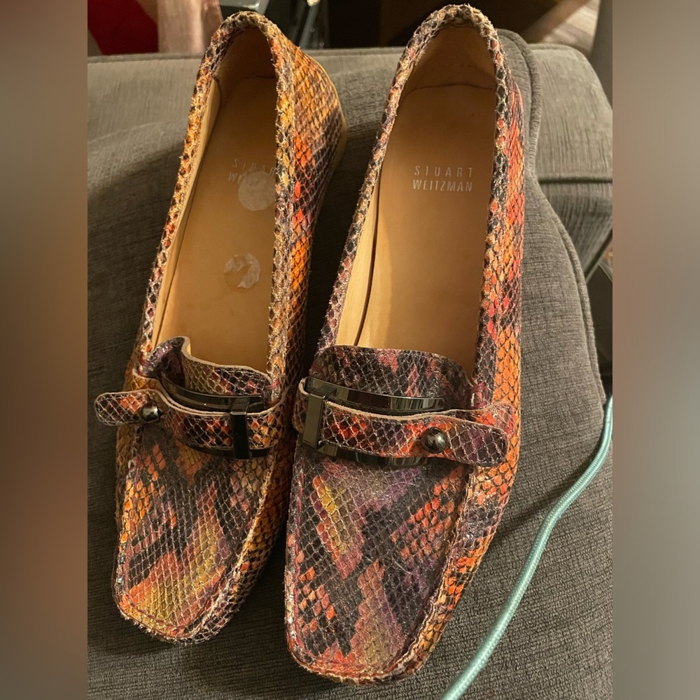 Stuart Weitzman Python-Embossed Leather Loafers S… - image 1